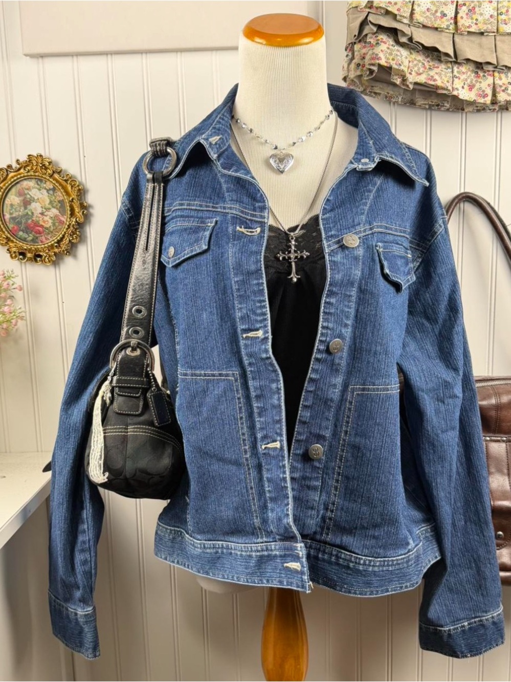 bill blass Blue Denim Jacket with Button Front